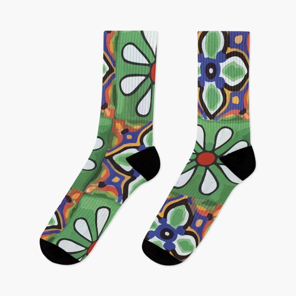 Item preview, Green flower authentic mexican talavera tile geometric pattern majolica boho chic interior design designed and sold by T-Mex.