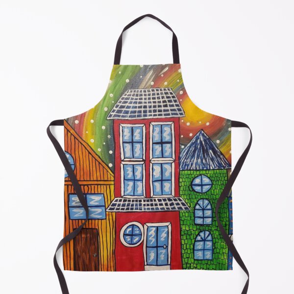 Item preview, Hand Painted Colorful Snowy Rainbow City with Different Size Buildings designed and sold by JemLilyFineArt.
