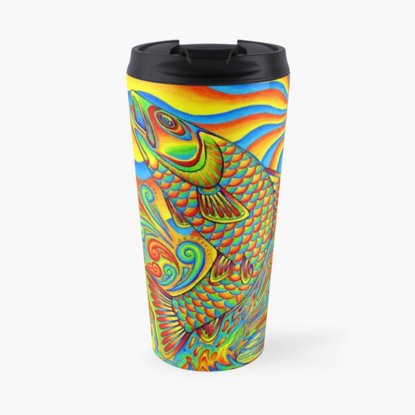 Psychedelic Rainbow Trippy Trout Fish Travel Coffee Mug
