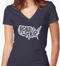 Road Trip USA - blue Women's Fitted V-Neck T-Shirt