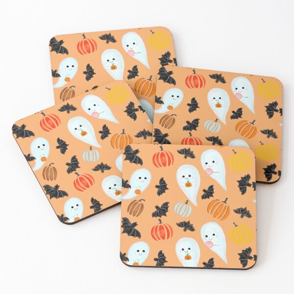Item preview, Cute Orange Halloween Ghost Pattern designed and sold by semioddfinds.