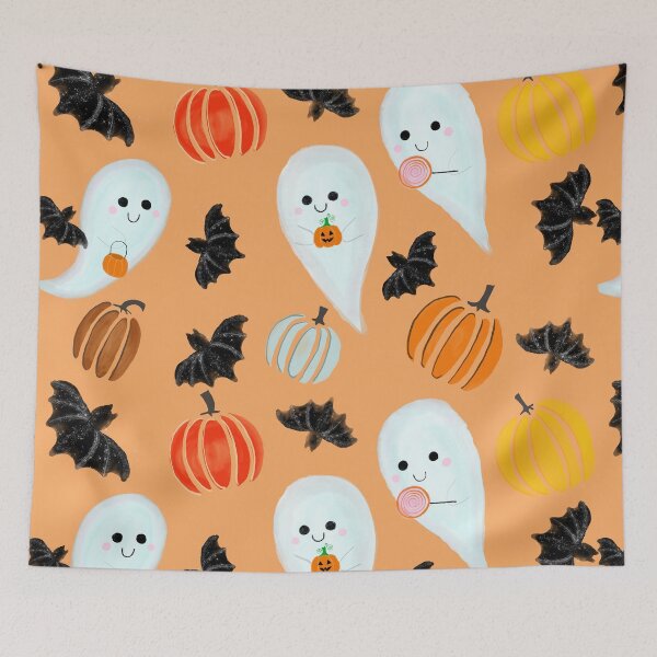 Item preview, Cute Orange Halloween Ghost Pattern designed and sold by semioddfinds.