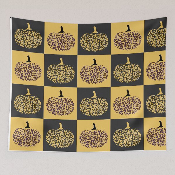 Item preview, Orange and Black Checkered Square Pattern with Leopard Print Pumpkins designed and sold by PearlMoonGrapes.