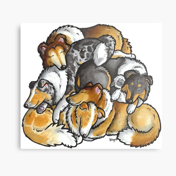 Rough Collie - sleeping pile cartoon Metal Print