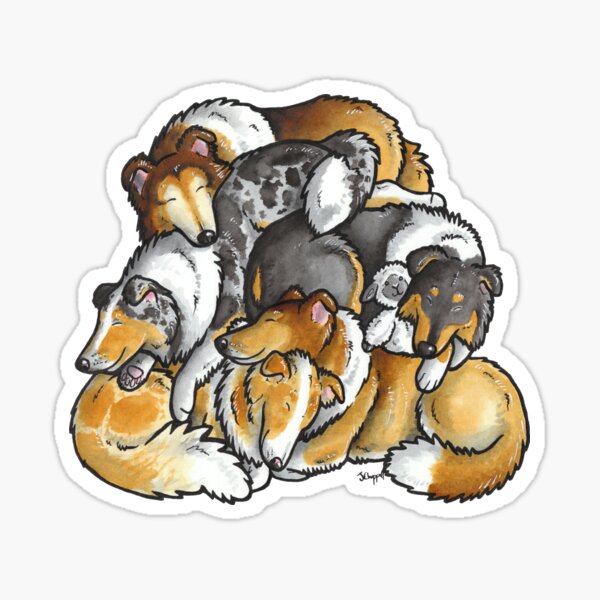 Rough Collie - sleeping pile cartoon Sticker
