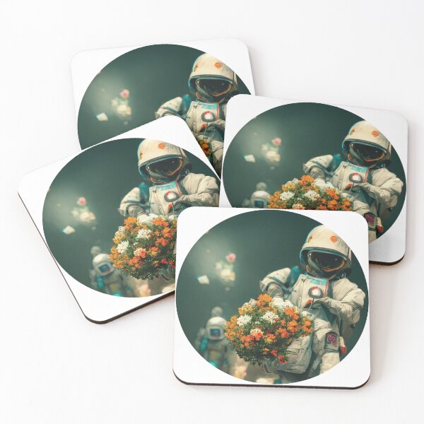 Item preview, astronaut holding a bunch of flowers designed and sold by NdegCreate.