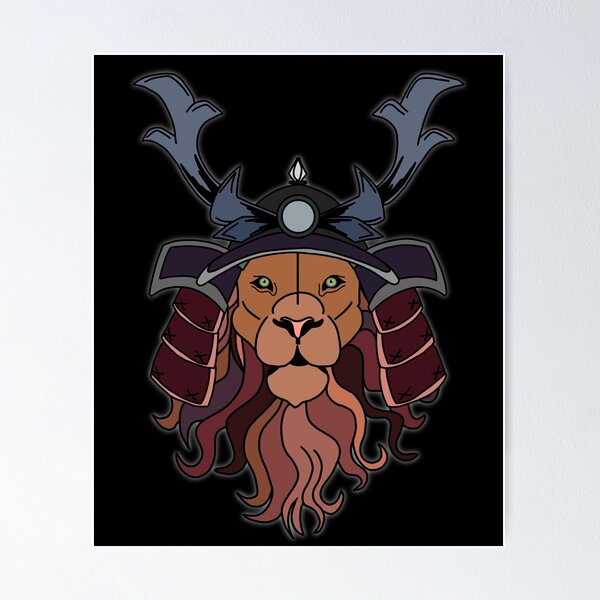 Item preview, Samurai Lion Warrior with Helmet Strong Animal Strength designed and sold by Cedarrue.