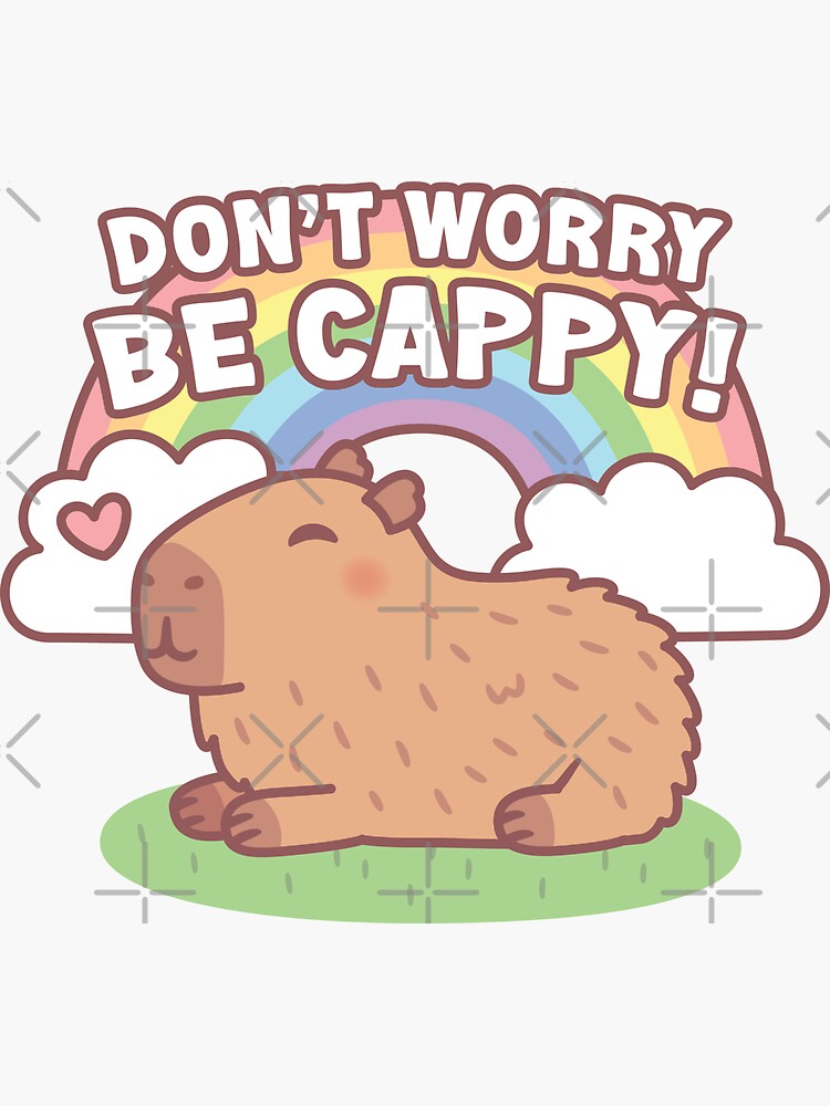 Thumbnail 3 von 3, Sticker, Niedlicher Capybara und Regenbogen, mach dir keine Sorgen, sei Cappy designt und verkauft von rustydoodle.