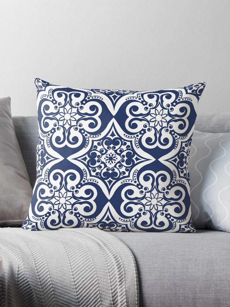 Decorative Square 18 x 18 Inch Throw Pillows Navy & White Moroccan  Quatrefoil Lattice Cushion Pillow