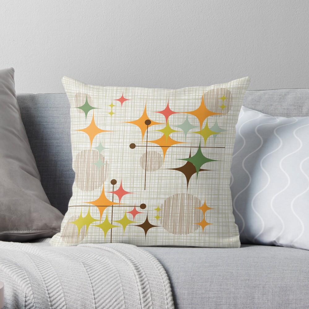 Eames Era Starbursts and Globes 3 (bkgrnd) Throw Pillow