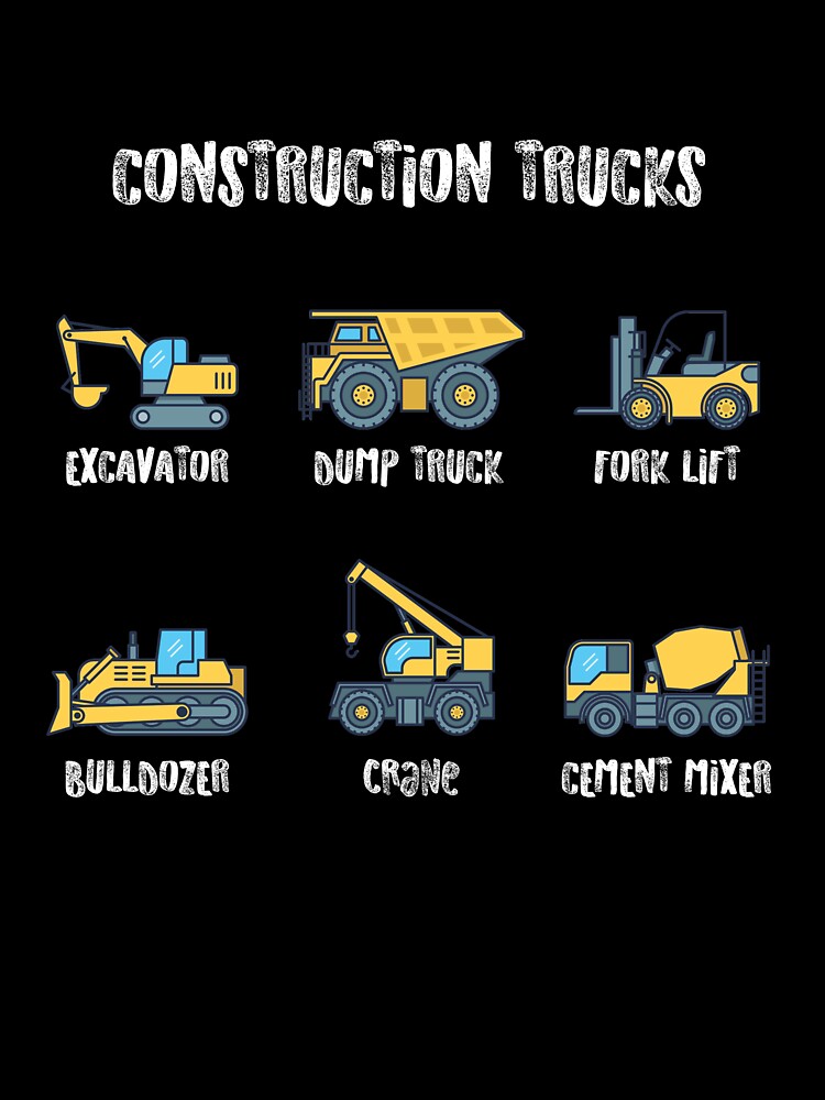 Construction Site Trucks With Names Kids T Shirt By Albertellenich Redbubble