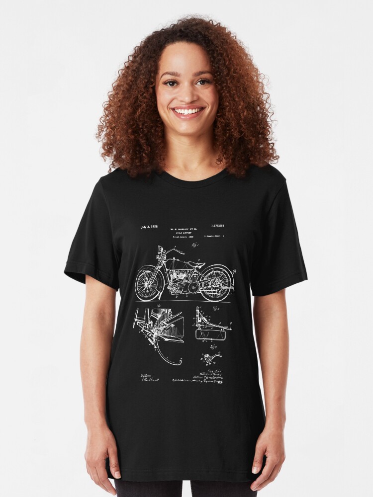 Alternate view of Harley Davidson Model JD Patent Poster, Motorcycle Print, Harley Davidson Poster, Motorcycle Art, Blueprint Slim Fit T-Shirt