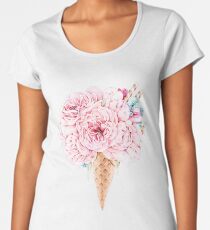 Pfingstrosen im Waffelkegel Premium Rundhals-Shirt