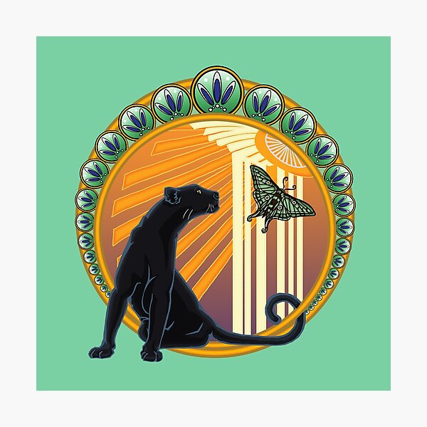 Art Deco Jaguar Flowers Photographic Print