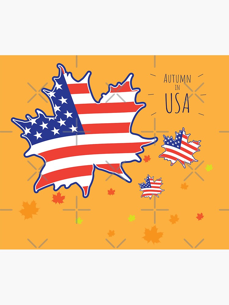 "Autumn in USA with Maple American Flag Leaf" Sticker for Sale by