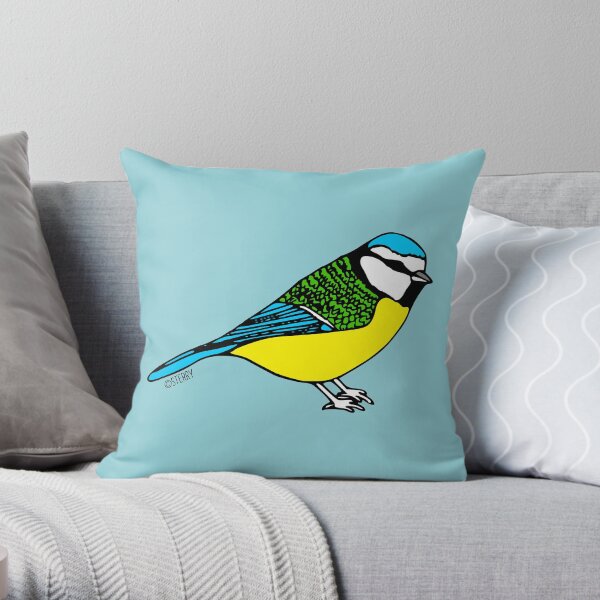 Bluetit - Bird Illustration Throw Pillow