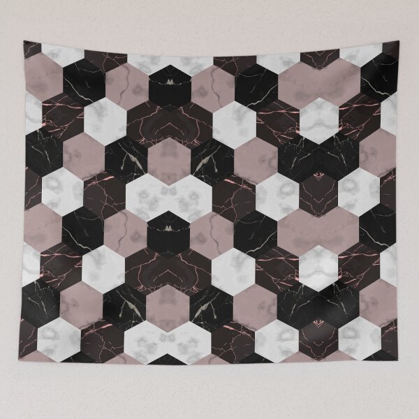 Item preview, White Pink Black Hexagon pattern designed and sold by SSK Designs.