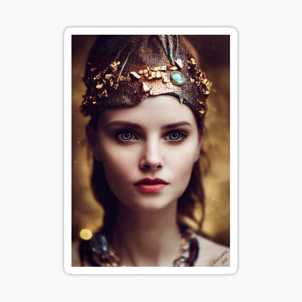 Beautiful Dark-Haired Icelandic Norse Viking Woman with Striking Blue Eyes Sticker