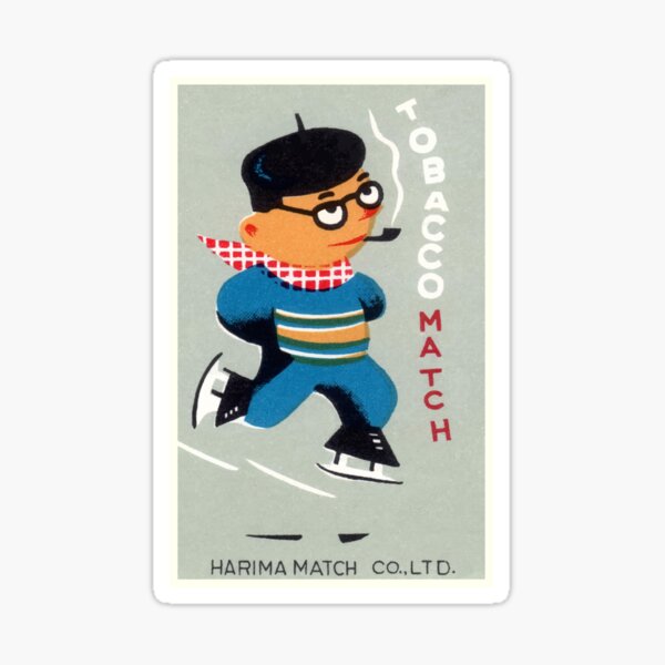 Item preview, Antique Japanese Matchbox Label Ice Skater Smoking A Pipe designed and sold by retrographics.
