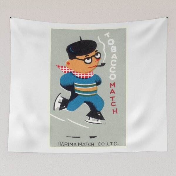Item preview, Antique Japanese Matchbox Label Ice Skater Smoking A Pipe designed and sold by retrographics.