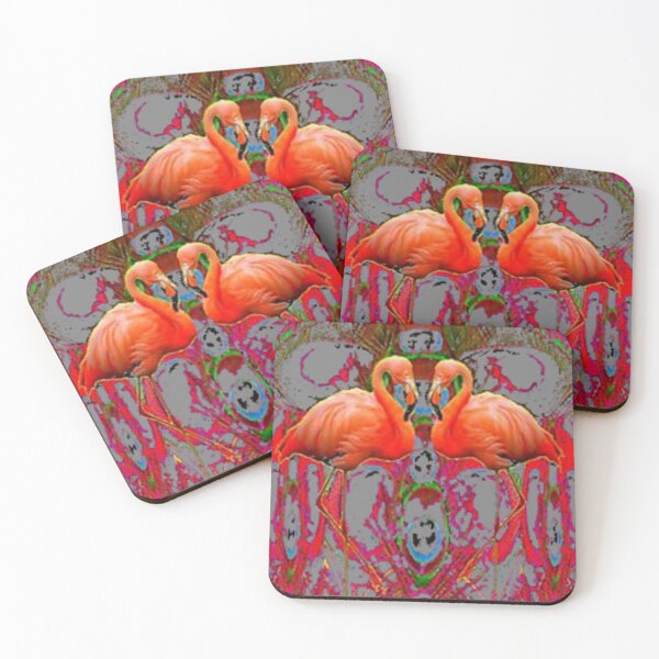 Item preview, COLORFUL FLORIDA FLAMINGOS PEACOCK ABSTRACT GREY ART designed and sold by sharlesart.