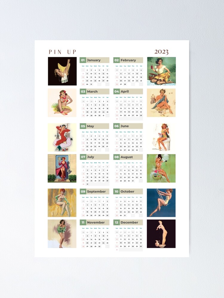 Poster for Sale avec l'œuvre « Pin Up Calendar 2023 , One Page