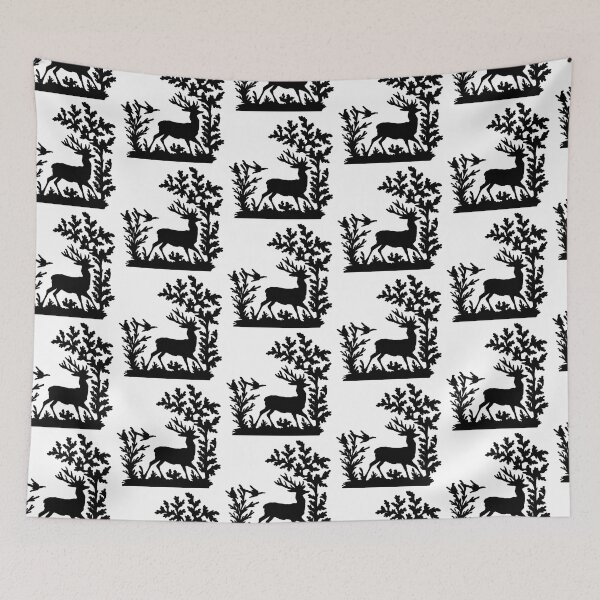 Item preview, Fairytale Germany Deer Forest Hunting Birds Ravens Papercut Silhouette Black designed and sold by G-M-Designs.