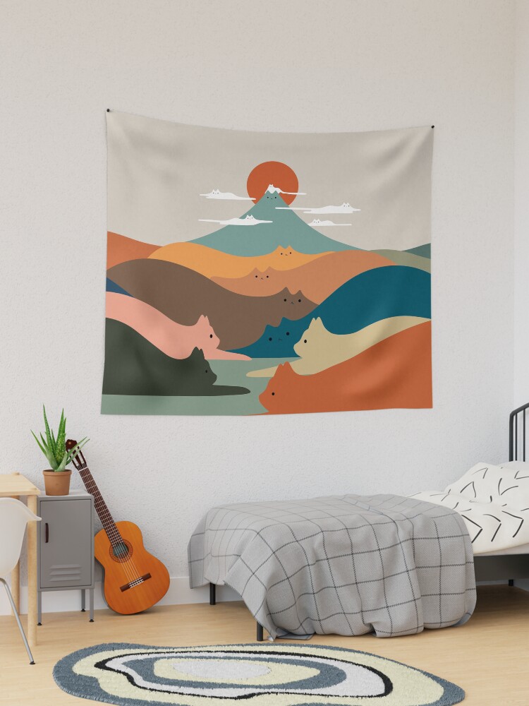 Thumbnail 1 of 3, Tapestry, Cat Landscape 132 designed and sold by ilovedoodle.