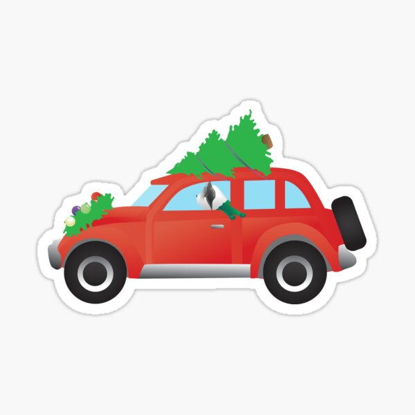 Skye Terrier Dog Driving Christmas Car with Tree on Top Sticker