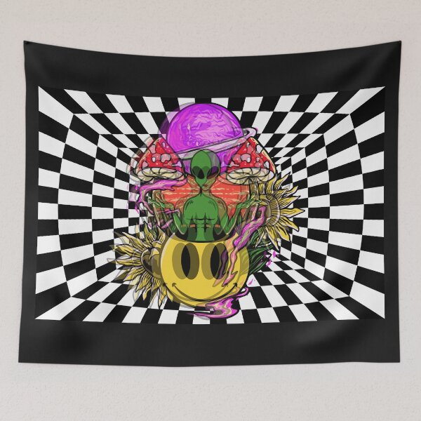 Item preview, Psychedelic Alien mushrooms and Optical Illusion Background. designed and sold by MamaNeeaDesigns.