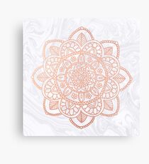 Rose Gold Mandala on White Marble Metal Print