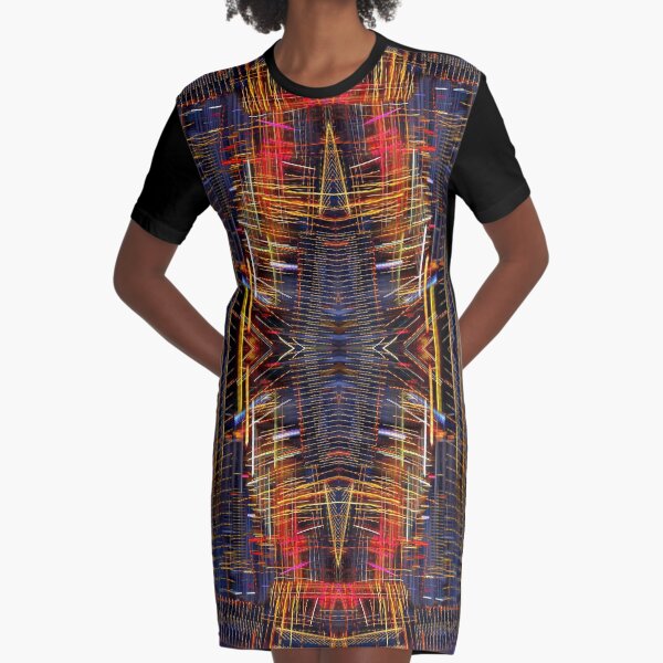 Night Lights weaving circle in red, yellow and black Graphic T-Shirt Dress