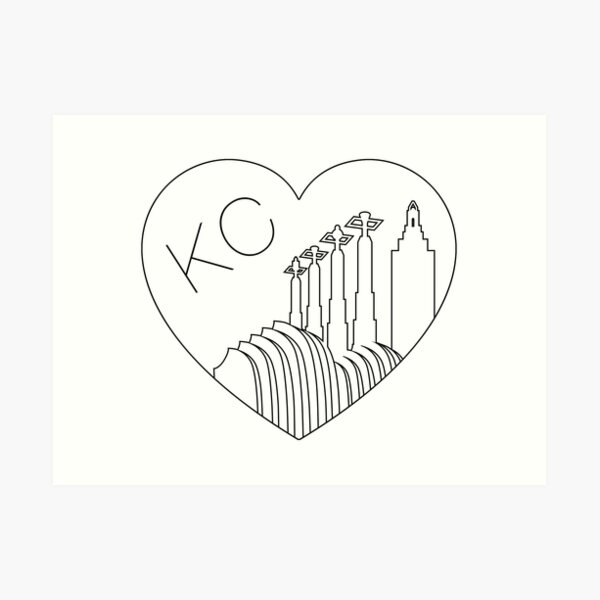 Kansas City - Minimalist Line Art Skyline Heart Art Print