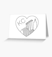 Kansas City - Minimalist Line Art Skyline Heart Greeting Card