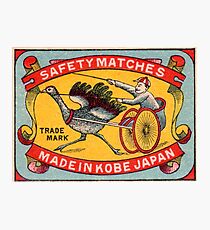 Antique Matchbox Label Ostrich Harness Racing Kobe Japan Photographic Print