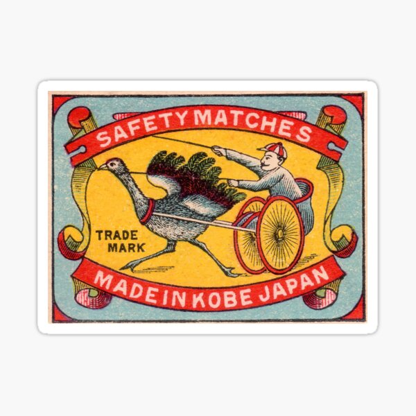 Vista previa del artículo con la obra «Antique Matchbox Label Ostrich Harness Racing Kobe Japón», diseñado y vendido por retrographics.