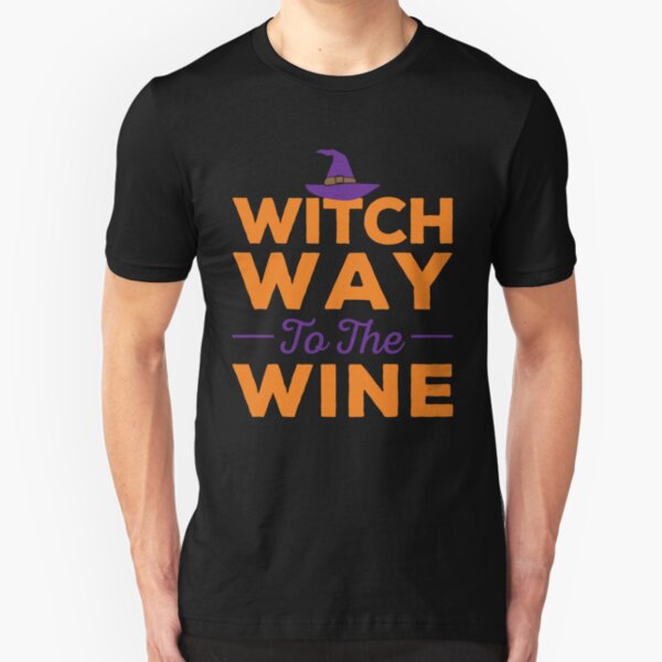 Witch Way to the Wine Halloween Design Slim Fit T-Shirt