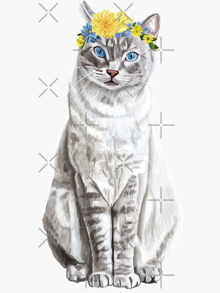 "Tabby cat with flower crown" Sticker for Sale by DrawBotanical Redbubble
