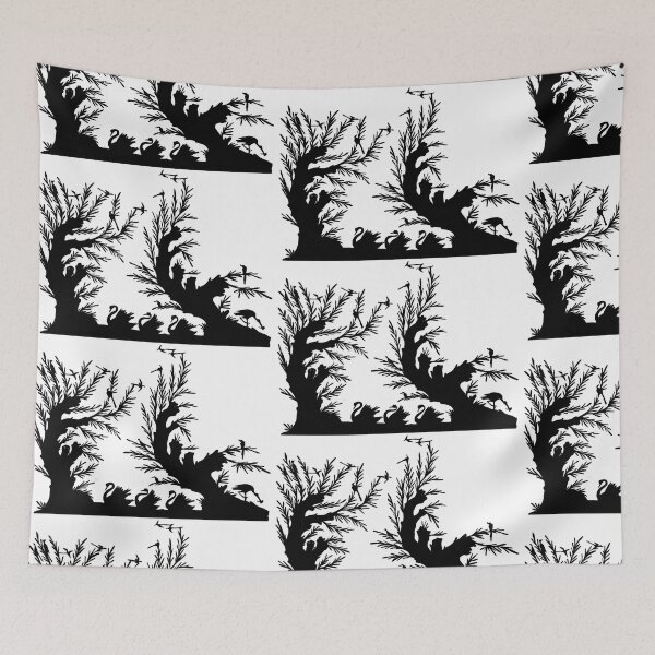Item preview, Fairytale Germany romance swans forest hunting birds ravens silhouette black designed and sold by G-M-Designs.