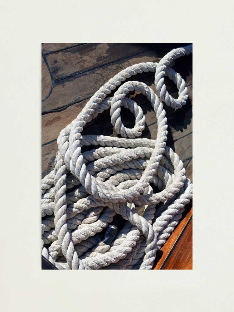 Sailing rope on wooden floor  Photographic Print for Sale by