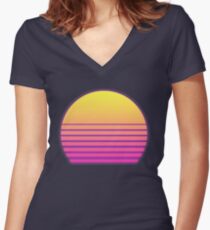 Synthwave Sun Women's Fitted V-Neck T-Shirt