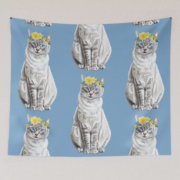 Item preview, Tabby cat with flower crown designed and sold by DrawBotanical.