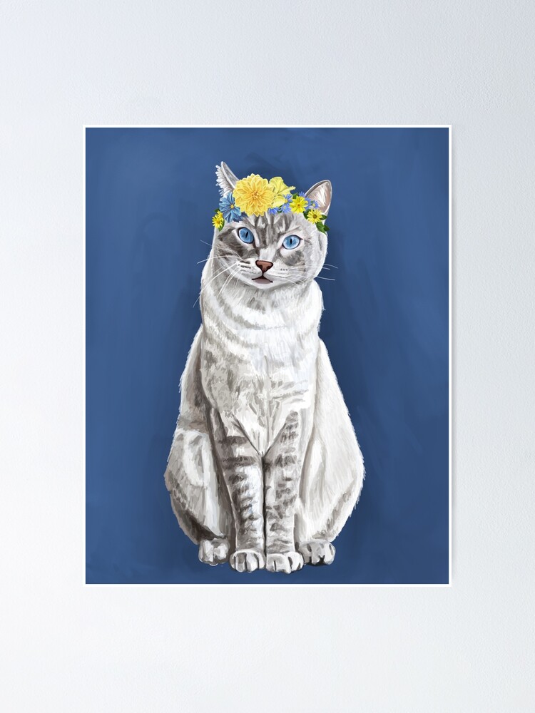 "Tabby cat with flower crown" Poster for Sale by DrawBotanical Redbubble