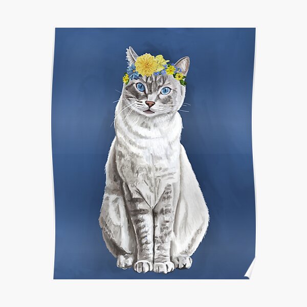 "Tabby cat with flower crown" Poster for Sale by DrawBotanical Redbubble