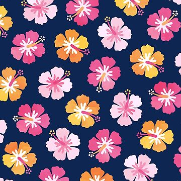 Artwork thumbnail, Candy Colored Hibiscus Flowers on Navy Blue by Daisy Beatrice