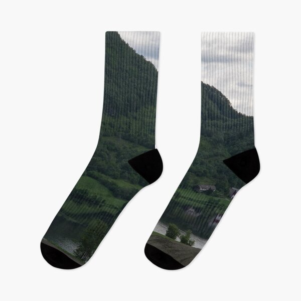 Item preview, Wonderful landscapes in Norway. Green hill with mirror reflection on the water of the lake Gjerdesdalsvatnet . Norwegian Scenic Route Ryfylke. Trees and rocks in the background. designed and sold by Maurizio Fabbroni.
