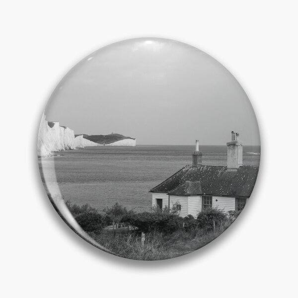 Item preview, Seven Sisters cliffs and Cuckmere Haven coastguard cottages - monochrome designed and sold by cdkphotos.