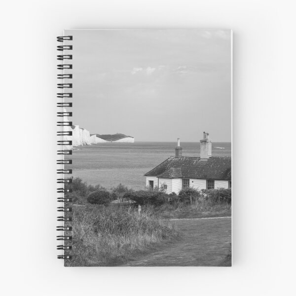 Item preview, Seven Sisters cliffs and Cuckmere Haven coastguard cottages - monochrome designed and sold by cdkphotos.