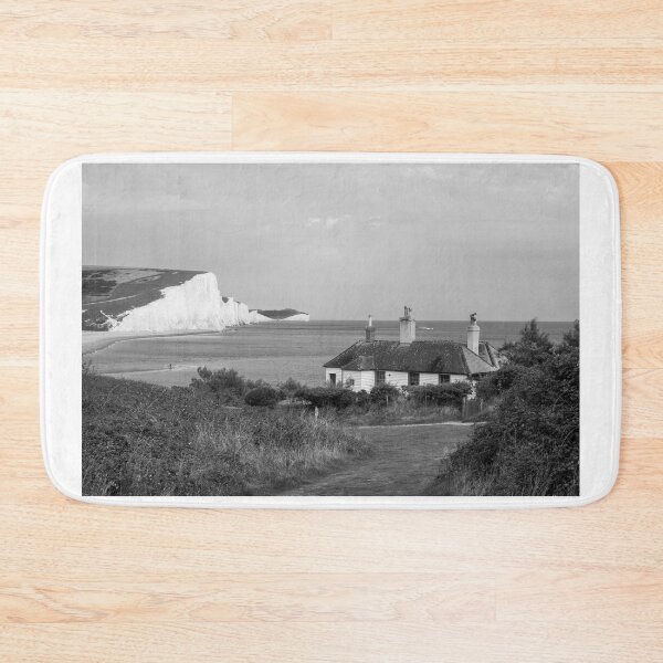 Item preview, Seven Sisters cliffs and Cuckmere Haven coastguard cottages - monochrome designed and sold by cdkphotos.