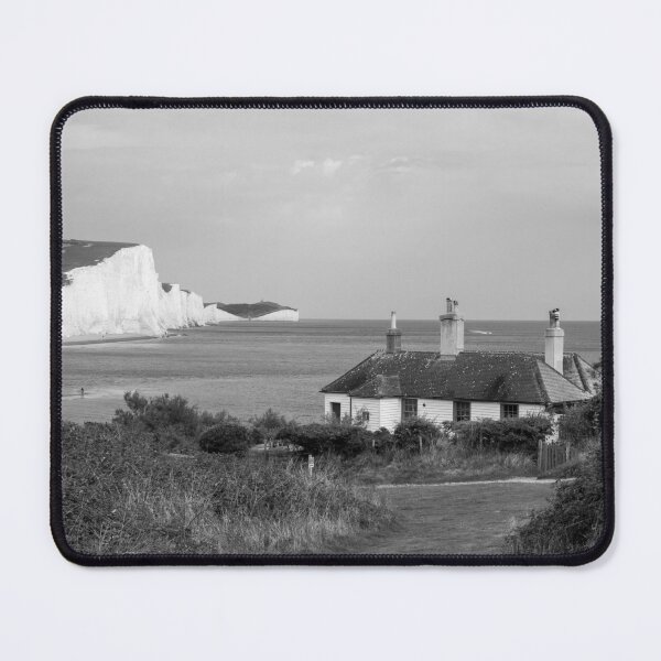 Item preview, Seven Sisters cliffs and Cuckmere Haven coastguard cottages - monochrome designed and sold by cdkphotos.